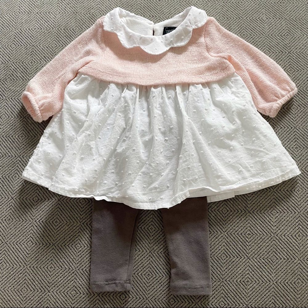 Cynthia Rowley Baby White, Pink & Gray Ruffled Sweater Set Size 0-3 Months